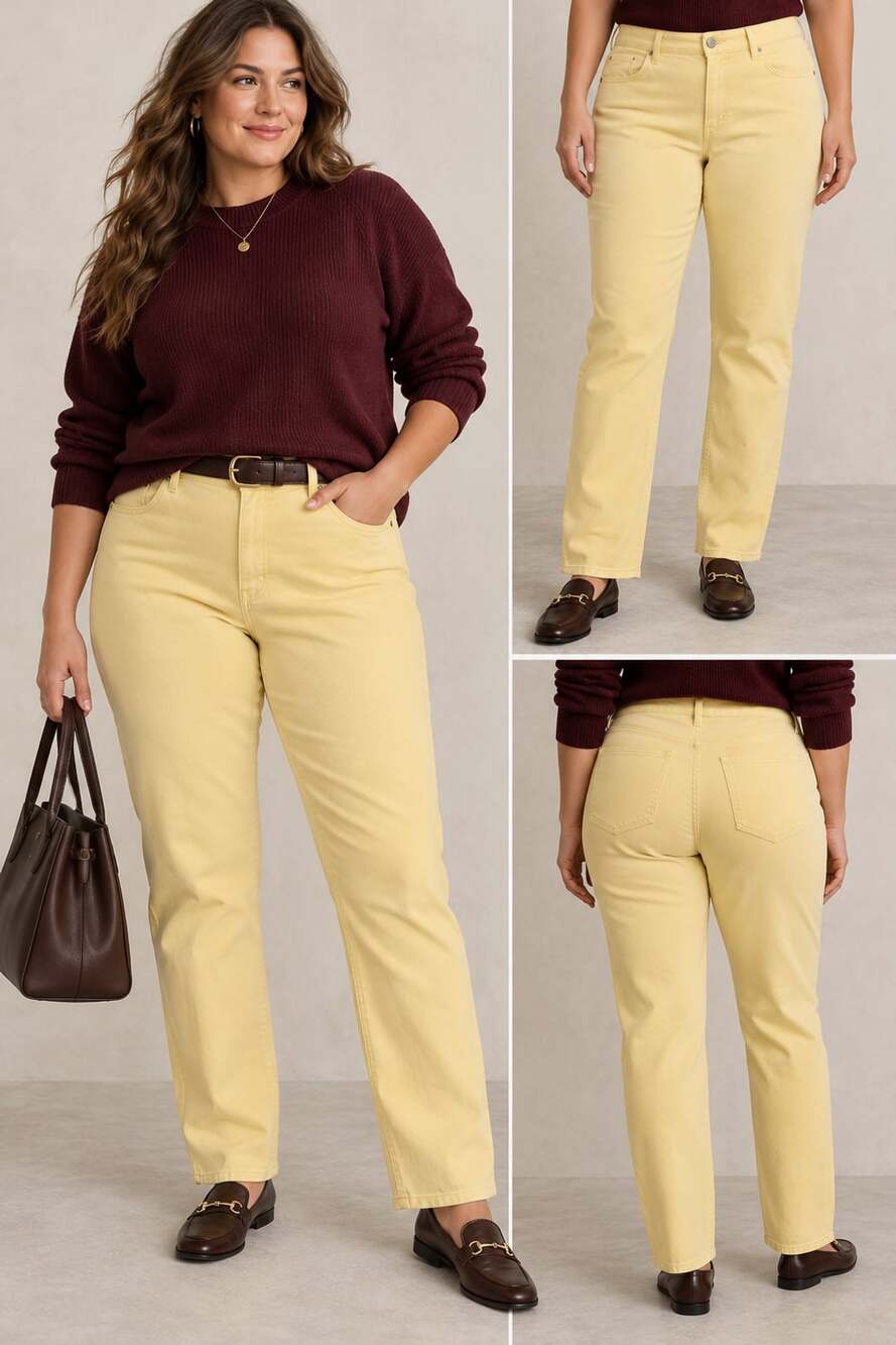 Lauren Ralph Jeans Co. Butter Yellow Cotton Blend Straight Leg Jeans Size 18W